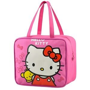 Hello Kitty Pink Red Bows Medium Lunch Travel Bag Kawaii Beach Cutecore Cutegoth